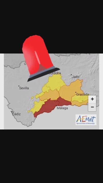 La Agencia Estatal de Meteorología ha elevado a aviso rojo a las zonas de la Costa del Sol, Valle del Guadahorce, Axarquía y Málaga capital a partir de las 10.00 horas de mañana y hasta las 00.00 horas.

La Junta de Andalucía ha anunciado la suspensión de las clases en todos los centros educativos de la provincia, menos Ronda.

Se recuerda la importancia de seguir las recomendaciones para prevenir riesgos, como evitar circular o estacionar en cauces de ríos y arroyos, y evitar desplazamientos innecesarios. 

Se ruega precaución.
__________________________________________

The Weather Authorities have raised the areas of the Costa del Sol, Valle del Guadahorce, Axarquia and Malaga capital to a RED ALERT from 10.00 am tomorrow until 00.00 am. 
The Junta de Andalucía has announced the suspension of classes in all schools in the province, except Ronda.

It is reminded of the importance of following the recommendations to prevent risks, such as avoiding driving or parking in riverbeds and streams, and avoiding unnecessary journeys.

Please take care.